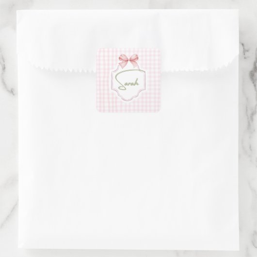 Gepersonaliseerde Sarah Baby Girl Nursery Bow & Gi Vierkante Sticker (Tas)