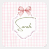 Gepersonaliseerde Sarah Baby Girl Nursery Bow & Gi Vierkante Sticker (Voorkant)