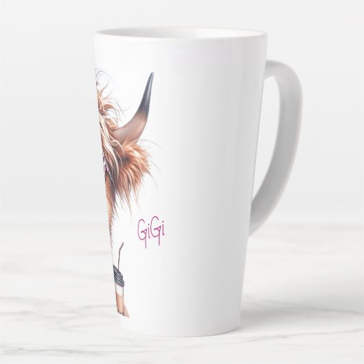Gepersonaliseerde Sassy Highland Koe Latte Mok (Rechterhoek)