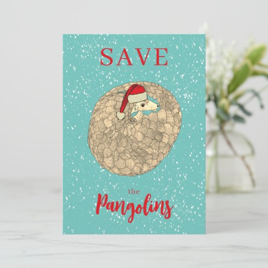 Gepersonaliseerde Save the Pangolin Kerstmis Feestdagenkaart (Staand voorkant)