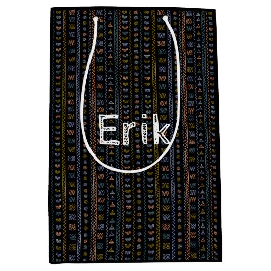 Gepersonaliseerde Scandinavische Folk Art Black Gi Medium Cadeauzakje (Voorkant)
