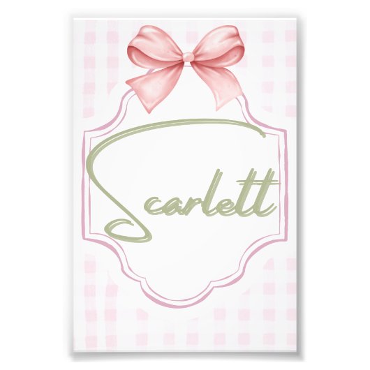 Gepersonaliseerde Scarlett Baby Girl Nursery Gingh Foto Afdruk (Voorkant)