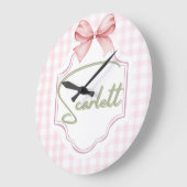 Gepersonaliseerde Scarlett Baby Girl Nursery Gingh Grote Klok (Hoek)
