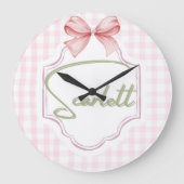 Gepersonaliseerde Scarlett Baby Girl Nursery Gingh Grote Klok (Voorkant)