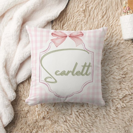 Gepersonaliseerde Scarlett Baby Girl Nursery Gingh Kussen (Deken)