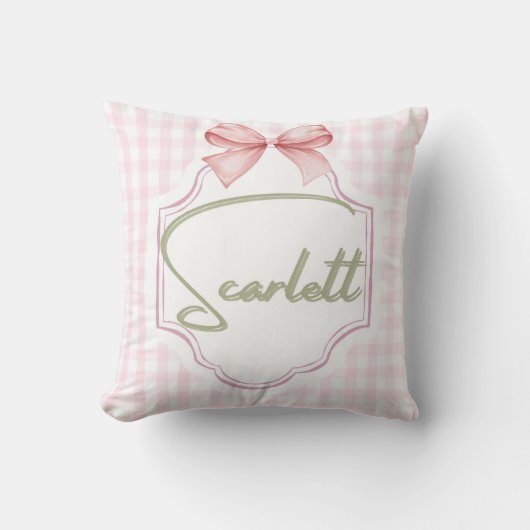 Gepersonaliseerde Scarlett Baby Girl Nursery Gingh Kussen (Voorkant)