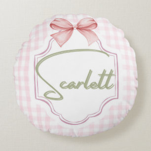 Gepersonaliseerde Scarlett Baby Girl Nursery Gingh Rond Kussen