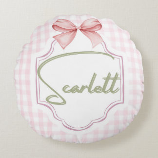 Gepersonaliseerde Scarlett Baby Girl Nursery Gingh Rond Kussen