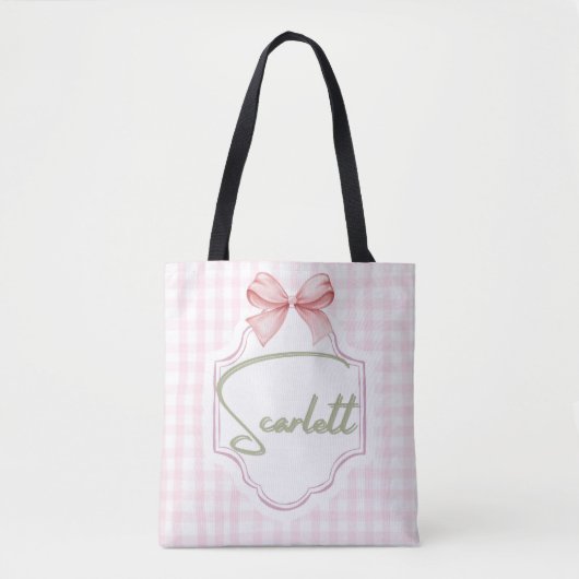 Gepersonaliseerde Scarlett Baby Girl Nursery Gingh Tote Bag (Voorkant)