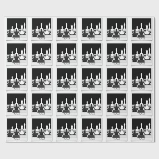 Gepersonaliseerde schaakstukken op Chessboard Retr Cadeaupapier (Vlak)