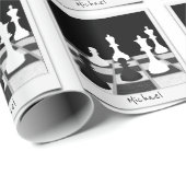 Gepersonaliseerde schaakstukken op Chessboard Retr Cadeaupapier (Rol Hoek)