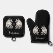 Gepersonaliseerde scharnierende wasbakens ovenwant & pannenlap set (Voorkant)