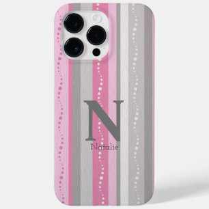 Gepersonaliseerde schatte stripe roze en grijs Case-Mate iPhone 14 pro max hoesje
