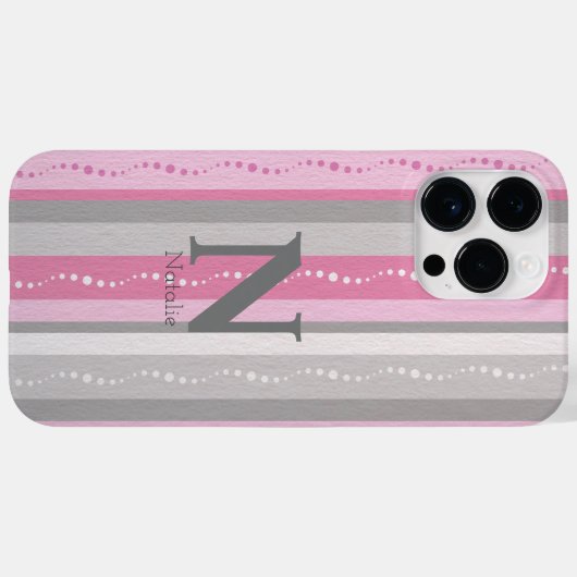 Gepersonaliseerde schatte stripe roze en grijs Case-Mate iPhone case (Achterkant (horizontaal))