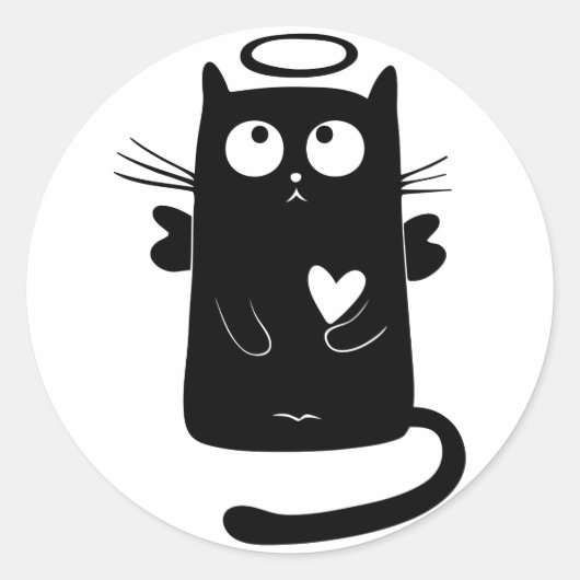 Gepersonaliseerde Schattige Angel Black Cat Ronde Sticker (Voorkant)