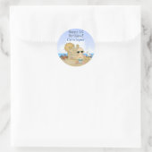 Gepersonaliseerde Schattige Beach Baby Boy's 1e Ve Ronde Sticker (Tas)