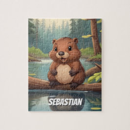 Gepersonaliseerde schattige bever kinder legpuzzel