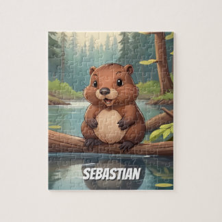Gepersonaliseerde schattige bever kinder legpuzzel