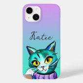 Gepersonaliseerde schattige blauwe kat Case-Mate iPhone case (Achterkant)