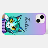Gepersonaliseerde schattige blauwe kat Case-Mate iPhone case (Achterkant (horizontaal))