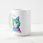 Gepersonaliseerde schattige blauwe kat koffiemok (Voorkant links)