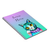 Gepersonaliseerde schattige blauwe kat notitieboek (Rechterzijde)