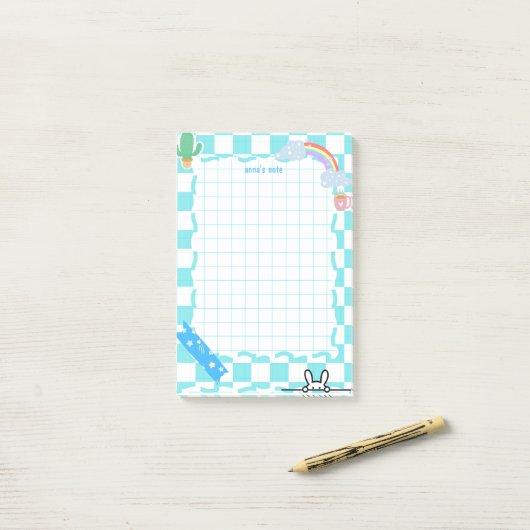 Gepersonaliseerde schattige blauwe post-it notitie post-it® notes (Op bureau)