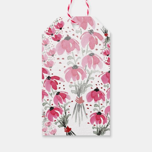 Gepersonaliseerde Schattige Boho Pink Waterverf Fl Cadeaulabel (Achterkant)