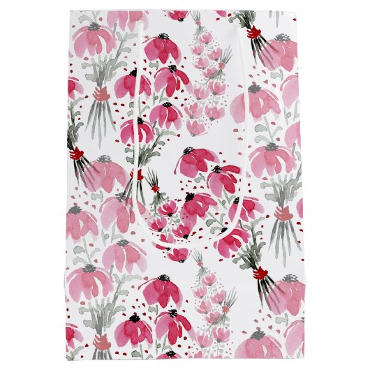 Gepersonaliseerde Schattige Boho Pink Waterverf Fl Medium Cadeauzakje (Achterkant)