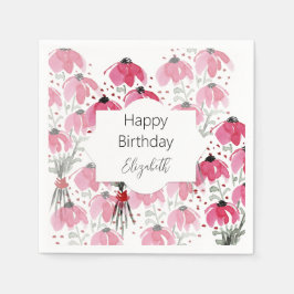 Gepersonaliseerde Schattige Boho Pink Waterverf Fl Servet