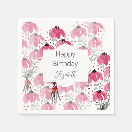 Gepersonaliseerde Schattige Boho Pink Waterverf Fl Servet (Voorkant)