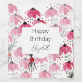 Gepersonaliseerde Schattige Boho Pink Waterverf Fl Wijn Etiket (Enkel label)