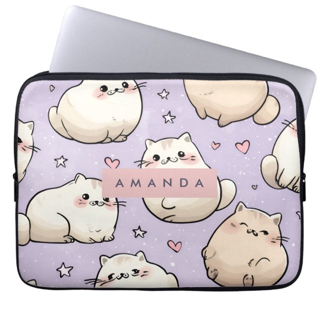 Gepersonaliseerde Schattige Chubby Cat Pattern Laptop Sleeve (Voorkant)