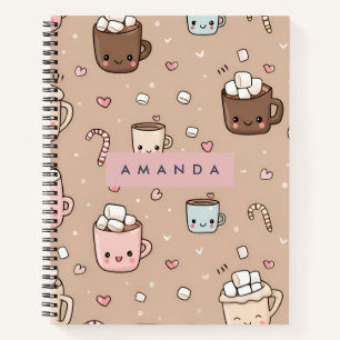 Gepersonaliseerde Schattige Cozy Hot Cocoa Pattern Notitieboek