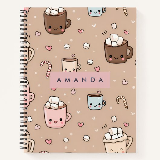 Gepersonaliseerde Schattige Cozy Hot Cocoa Pattern Notitieboek (Voorkant)