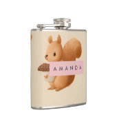 Gepersonaliseerde Schattige Eekhoorn en Acorn Patt Heupfles (Rechts)