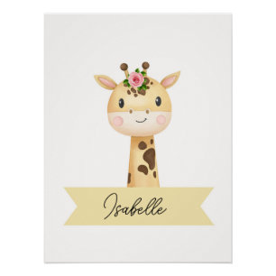 Gepersonaliseerde schattige giraffe kwekerij perfect poster