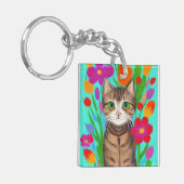 Gepersonaliseerde schattige grijze kat met kleurri sleutelhanger (Voorkant Links)