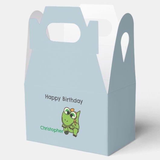 Gepersonaliseerde schattige groene dinosaurussen b bedankdoosjes (Geopend)