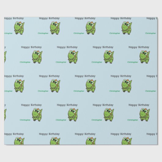 Gepersonaliseerde schattige groene dinosaurussen b cadeaupapier (Vlak)