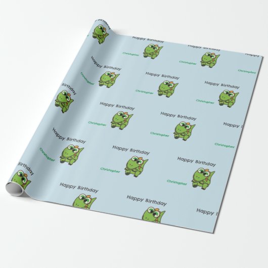 Gepersonaliseerde schattige groene dinosaurussen b cadeaupapier (Uitgerold)
