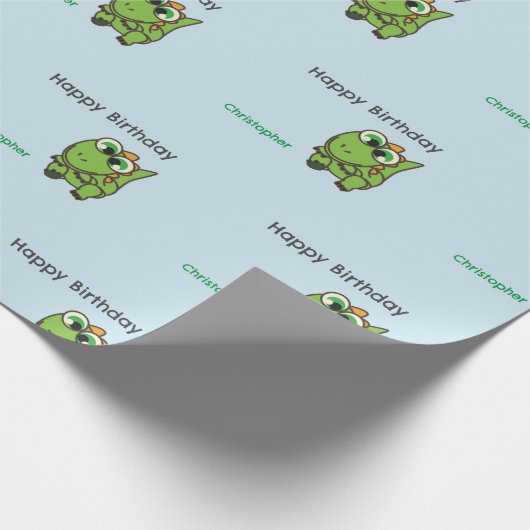 Gepersonaliseerde schattige groene dinosaurussen b cadeaupapier (Hoek)