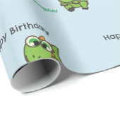 Gepersonaliseerde schattige groene dinosaurussen b cadeaupapier (Rol Hoek)