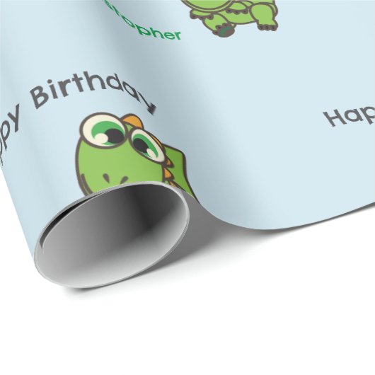 Gepersonaliseerde schattige groene dinosaurussen b cadeaupapier (Rol Hoek)