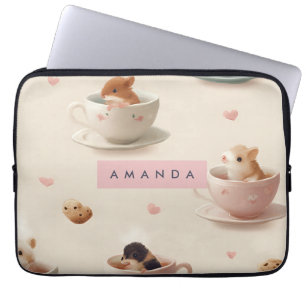 Gepersonaliseerde Schattige hamster in Teacup Patt Laptop Sleeve