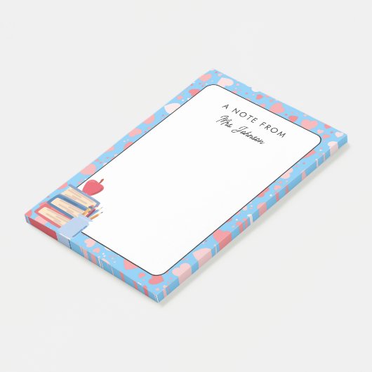 Gepersonaliseerde schattige harten leraar terug na post-it® notes (Schuin)