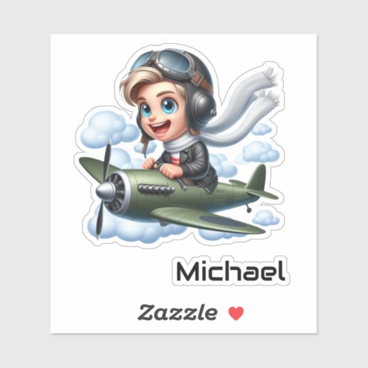 Gepersonaliseerde Schattige Jongen Vliegtuig Fun K Sticker (Vel)