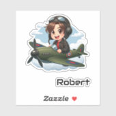 Gepersonaliseerde Schattige Jongen Vliegtuig Fun K Sticker (Vel)