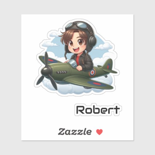 Gepersonaliseerde Schattige Jongen Vliegtuig Fun K Sticker (Vel)