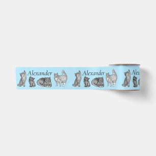Gepersonaliseerde schattige kat en kitten cadeau satijnen lint